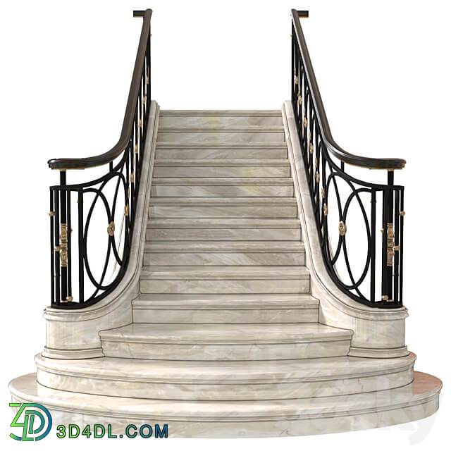 Classic marble staircase in Art Deco style.Modern interior stair 3D Models