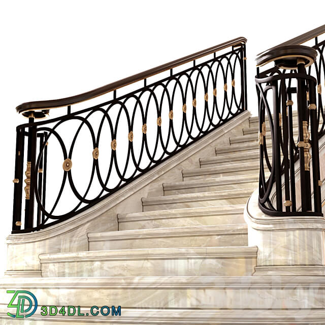 Classic marble staircase in Art Deco style.Modern interior stair 3D Models