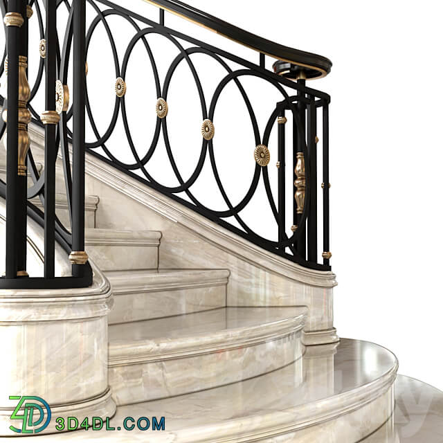 Classic marble staircase in Art Deco style.Modern interior stair 3D Models