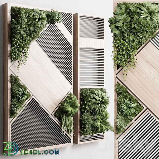 plants set partition in wooden frame Vertical graden wall decor box 29 Fitowall 3D Models