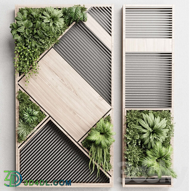 plants set partition in wooden frame Vertical graden wall decor box 29 Fitowall 3D Models