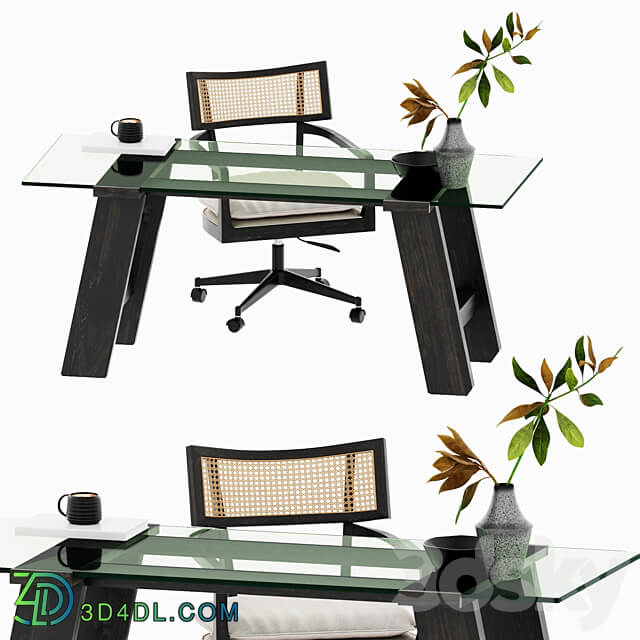 Libby Cane Desk Chair and Madison Glass table 3D Models