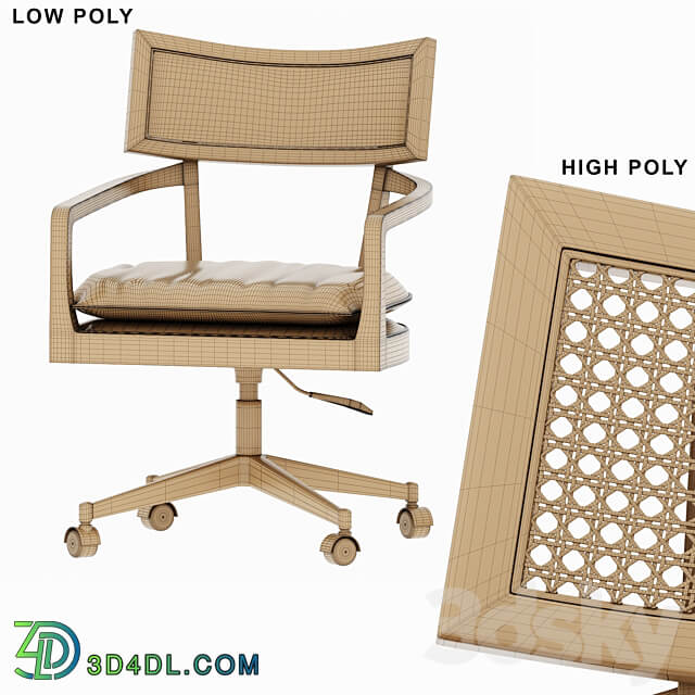 Libby Cane Desk Chair and Madison Glass table 3D Models