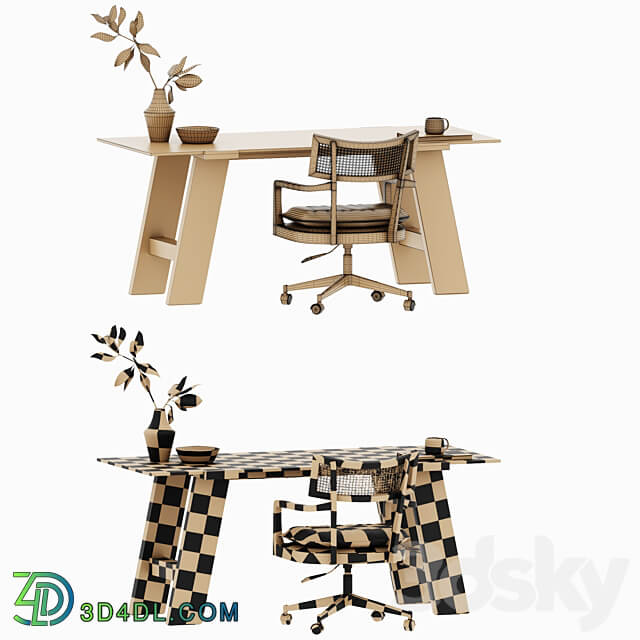 Libby Cane Desk Chair and Madison Glass table 3D Models