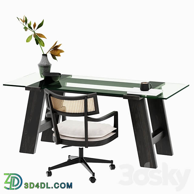 Libby Cane Desk Chair and Madison Glass table 3D Models