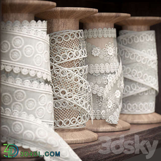 Shelf with spools of lace 3D Models