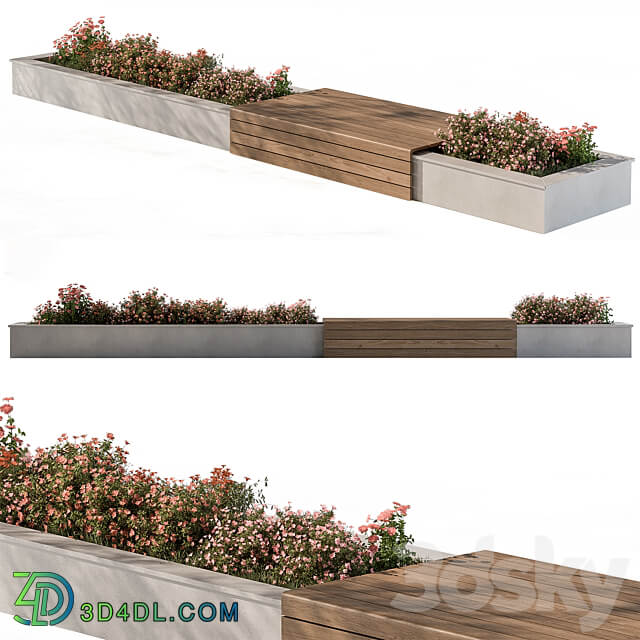 Urban Bench with Flowers Set 40 3D Models