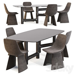 Dining Set 02 Bonaldo Pivot Table and Agea Chairs Table Chair 3D Models 