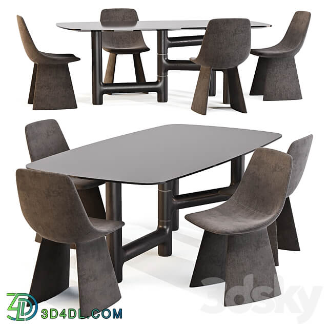 Dining Set 02 Bonaldo Pivot Table and Agea Chairs Table Chair 3D Models