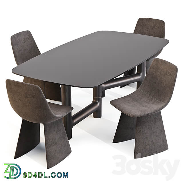 Dining Set 02 Bonaldo Pivot Table and Agea Chairs Table Chair 3D Models