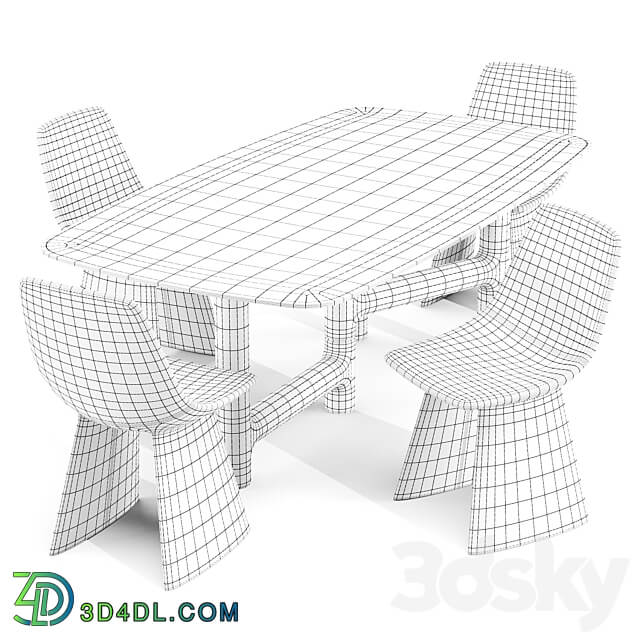 Dining Set 02 Bonaldo Pivot Table and Agea Chairs Table Chair 3D Models