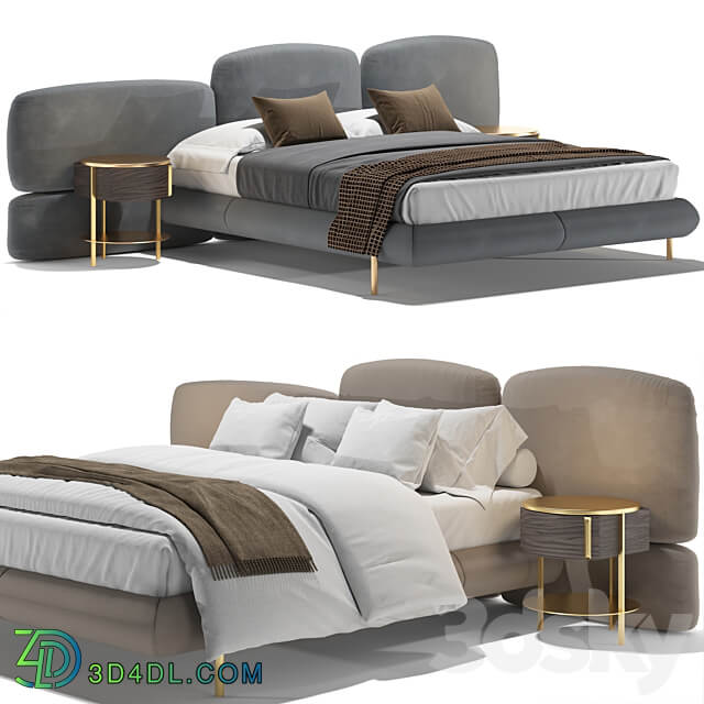 Stone Baxter Bed with Fixed Headboard Bed 3D Models