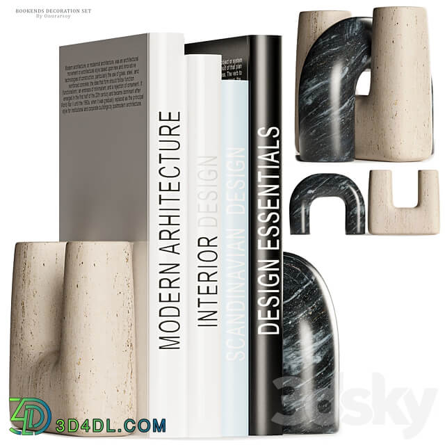 Issac Nesting Travertine and Marble Bookends Decoration 3D Models