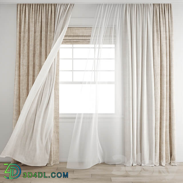 Curtain 640 Wind blowing effect 16 3D Models