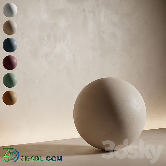 Decorative plaster. Seamless decorative plaster material 6 colors. 41 Stone 3D Models