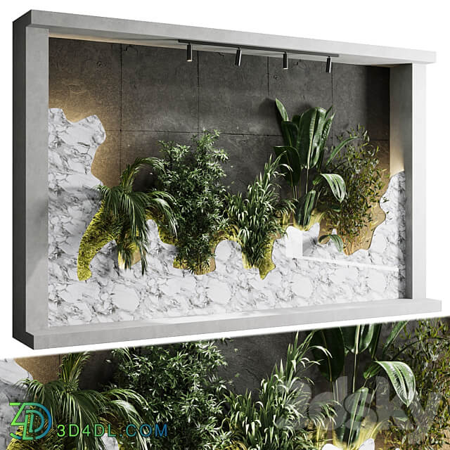 Vertical Wall Garden With concrete frame wall decor houseplants indoor 02 3D Models