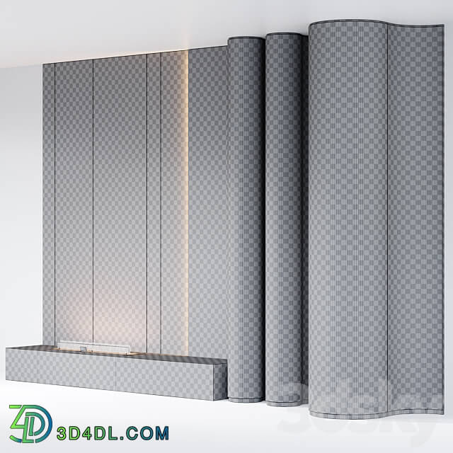 Decorative wall panels with fireplace 02 3D Models