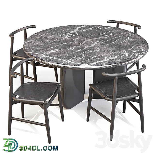Dining Set 02 Meridiani Italo Table and Emilia Chairs Table Chair 3D Models