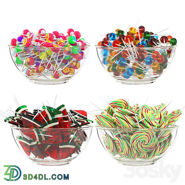 Glass bowl with lollipops