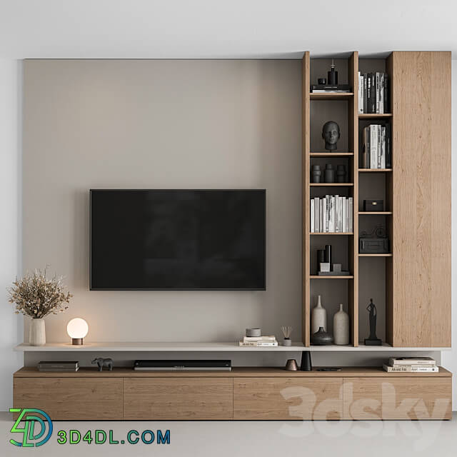 TV Wall White and Wood Set 69 3D Models