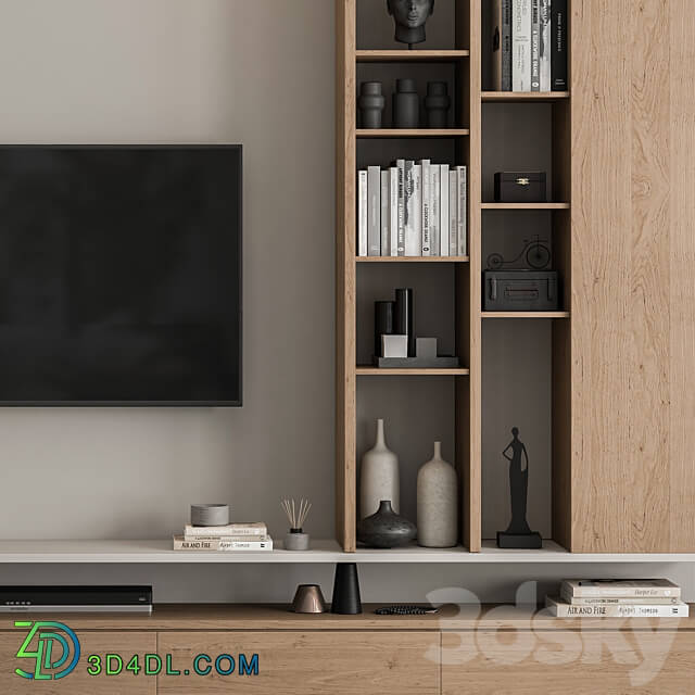 TV Wall White and Wood Set 69 3D Models