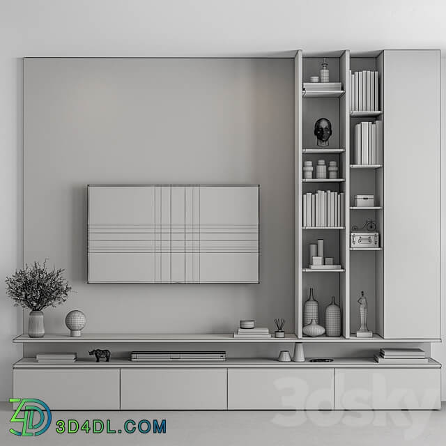 TV Wall White and Wood Set 69 3D Models