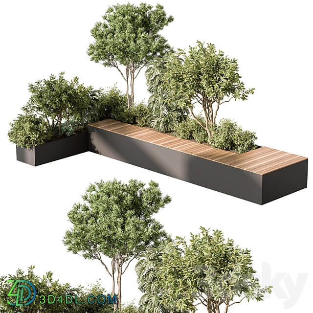 Urban Furniture Bench with Plants 52 3D Models