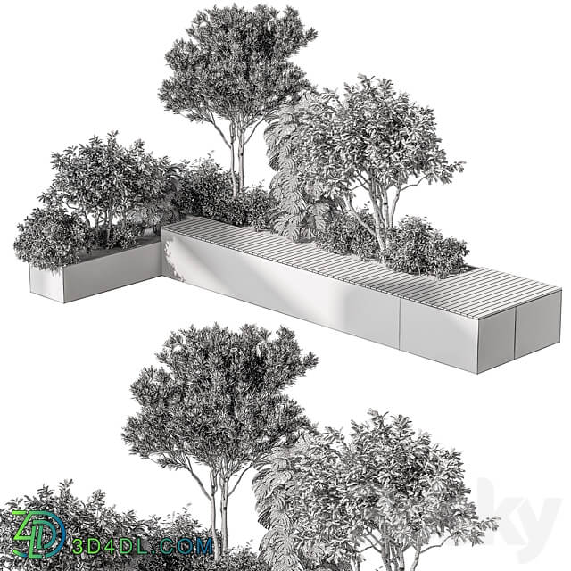 Urban Furniture Bench with Plants 52 3D Models