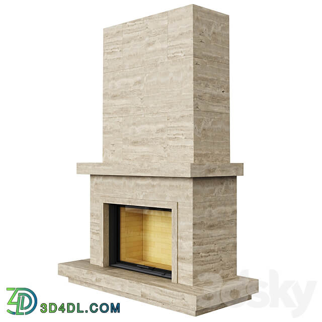 Fireplace insert Astov 12080 chamotte in travertine cladding 3D Models