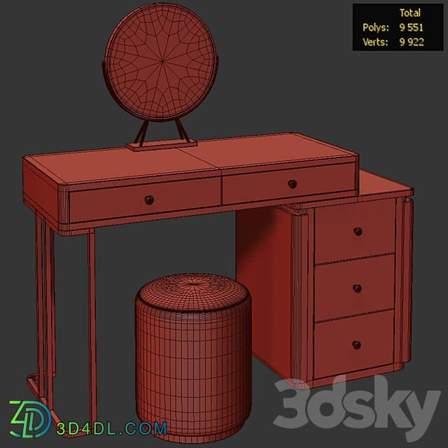 Homary Makeup Vanity Set Retracted 3D Models