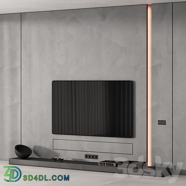 226 tv wall kit 08 minimal wall in 4 color and tv options 00 3D Models