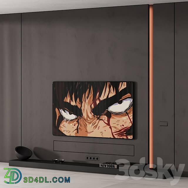 226 tv wall kit 08 minimal wall in 4 color and tv options 00 3D Models
