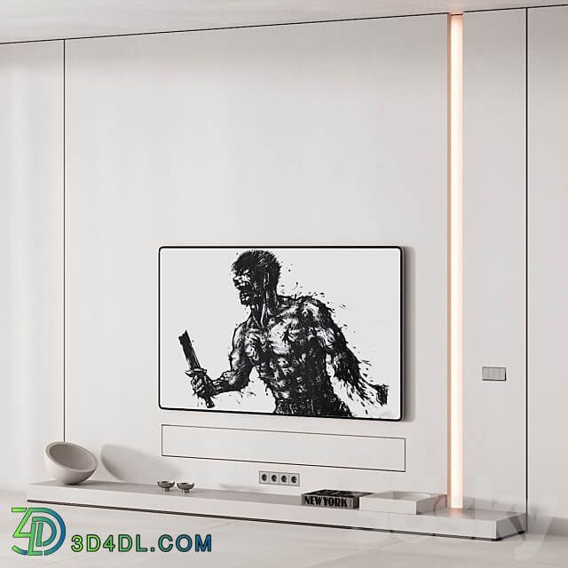 226 tv wall kit 08 minimal wall in 4 color and tv options 00 3D Models