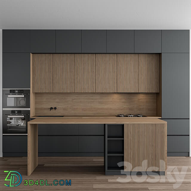 Kitchen Modern Gray and Wood 107 Kitchen 3D Models