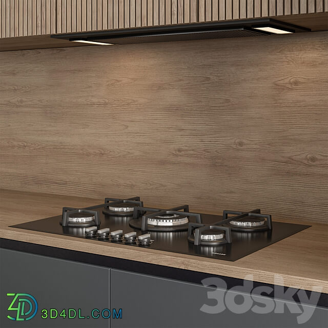 Kitchen Modern Gray and Wood 107 Kitchen 3D Models