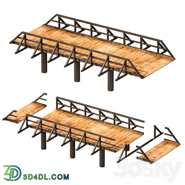Wooden bridge over the river. Constructor Other 3D Models