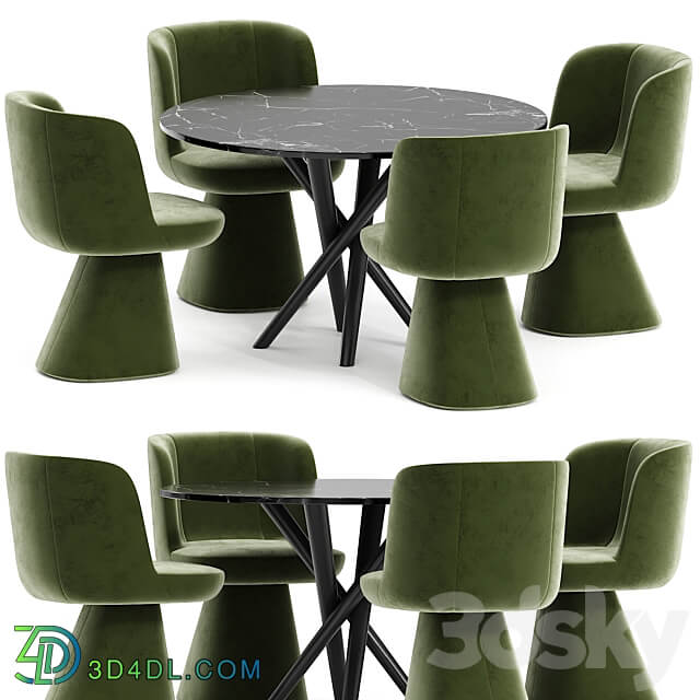 FLAIR O chair and Marble table Table Chair 3D Models