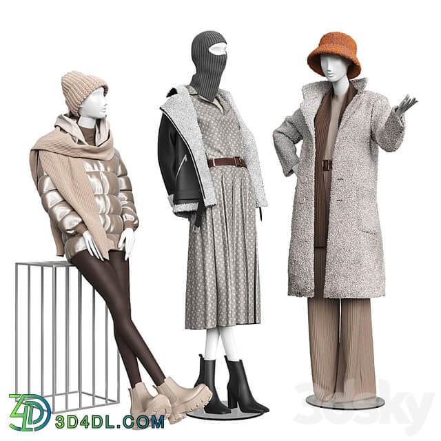 Set of outerwear on mannequins