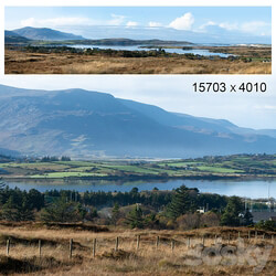 Autumn panorama. Northern Ireland. View of the mountains and the bay. 