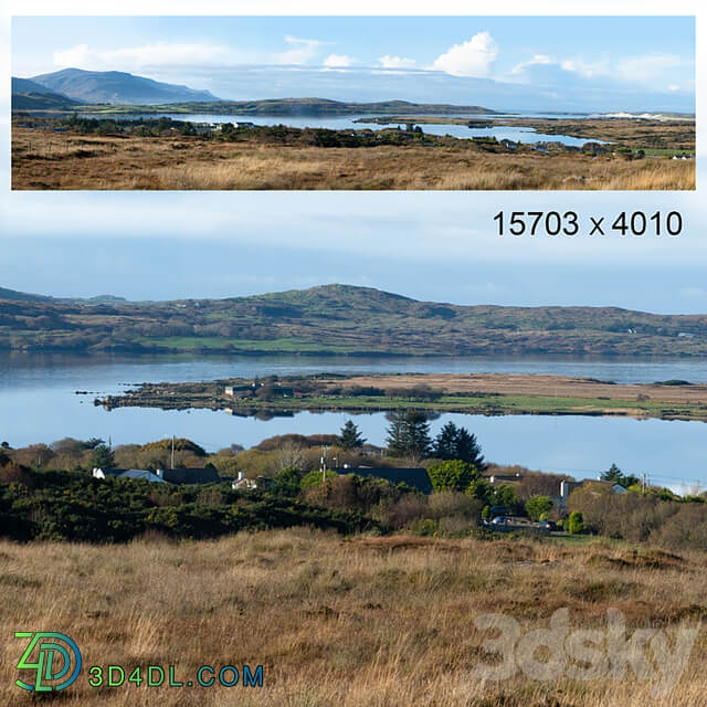 Autumn panorama. Northern Ireland. View of the mountains and the bay.