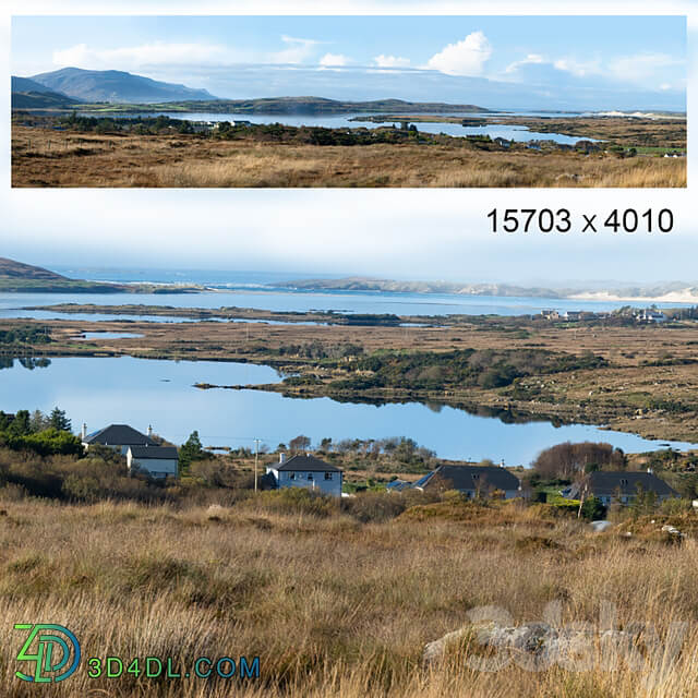 Autumn panorama. Northern Ireland. View of the mountains and the bay.