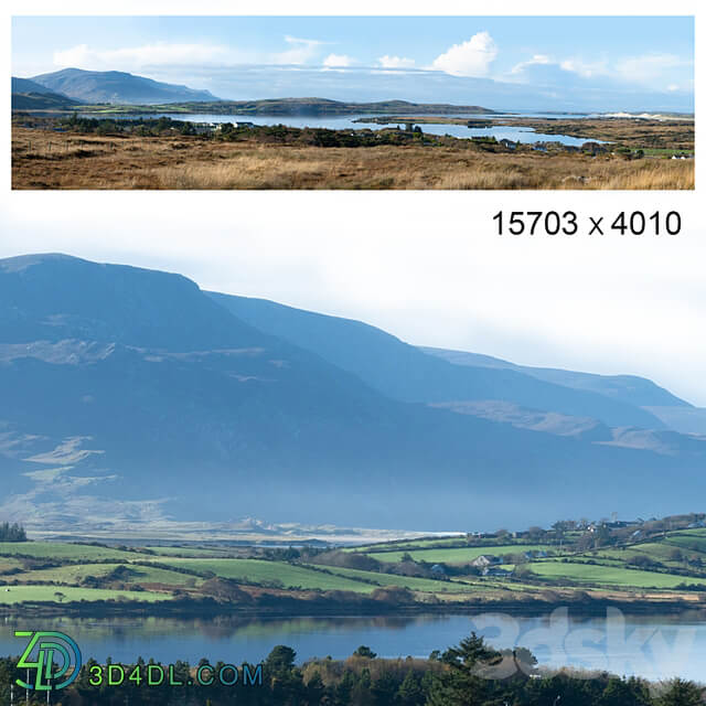 Autumn panorama. Northern Ireland. View of the mountains and the bay.