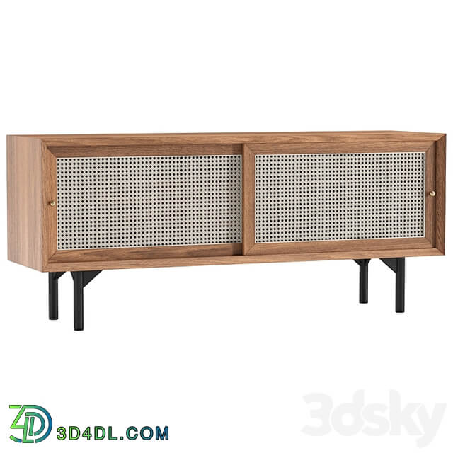 Cottage Natural TV Stand with Rattan Woven Doors