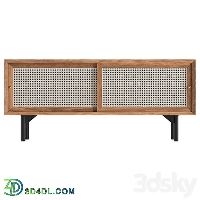 Cottage Natural TV Stand with Rattan Woven Doors