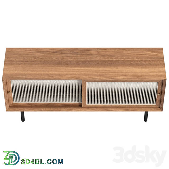 Cottage Natural TV Stand with Rattan Woven Doors