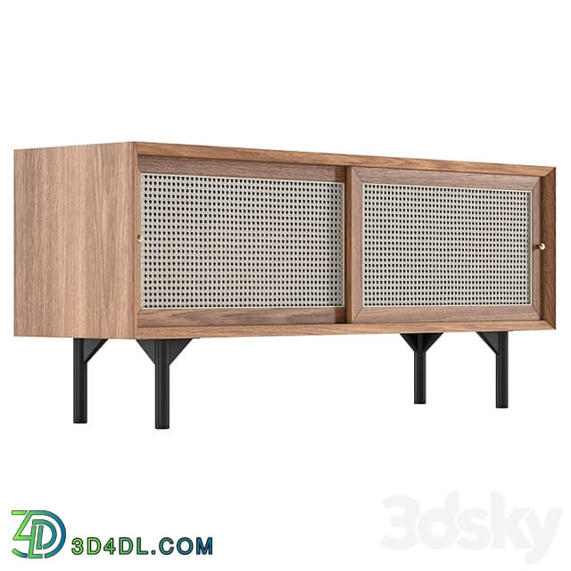 Cottage Natural TV Stand with Rattan Woven Doors