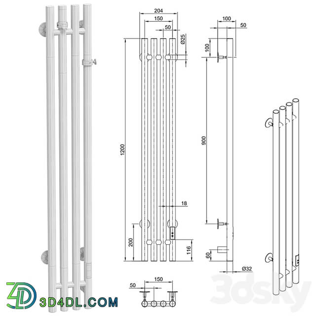 Electric towel warmer EWRIKA Penelope V 120x15, white, black