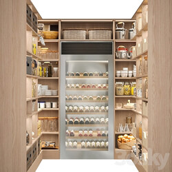 Pantry with spices, kitchen utensils 