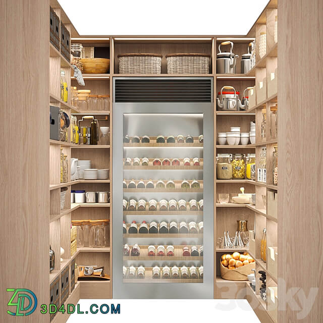 Pantry with spices, kitchen utensils