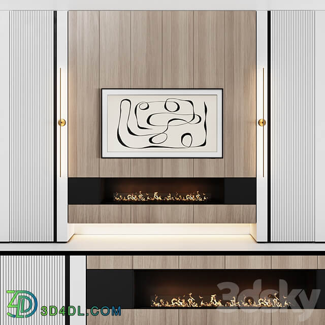 TV wall modular in modern style with decor 03